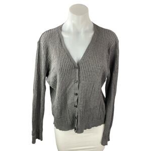 KORS Michael Kors Gray V Neck Long Sleeve Button Up Cardigan Sweater Top Size XL